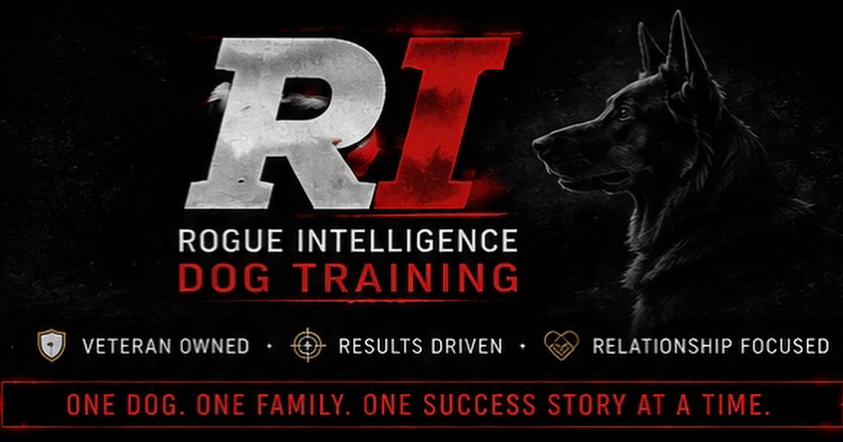 Rogue Intelligence Dog Training banner - veteran owned, results driven, relationship focused
